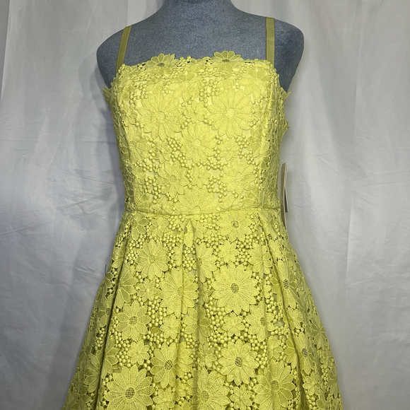 Anthropologie Maeve Tiered Lace Eyelet Dress Chartreuse Yellow Sz 8 Midi Flowy - Picture 3 of 16